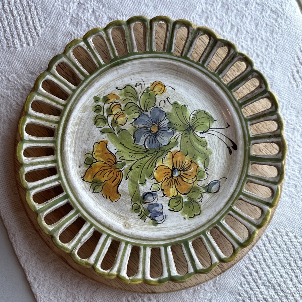 Vtg Italian Pottery Plate Handpainted Artisan Meiselman Imports New York 9" Lace